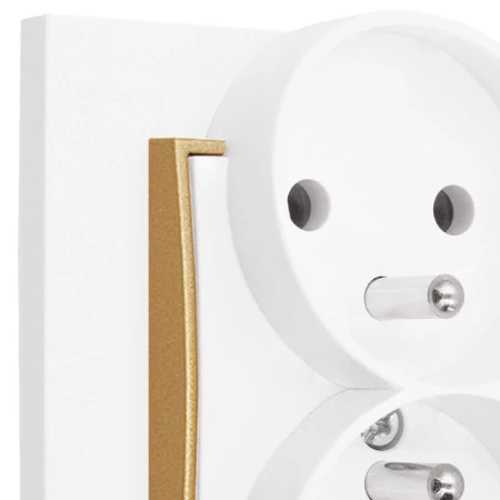 Gniazdo podwójne z ramką prostą seria MINI kolor biały mat/złoty