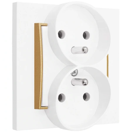 Gniazdo podwójne z ramką prostą seria MINI kolor biały mat/złoty