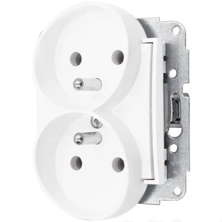 Gniazdo podwójne z ramką prostą seria MINI kolor biały mat/złoty