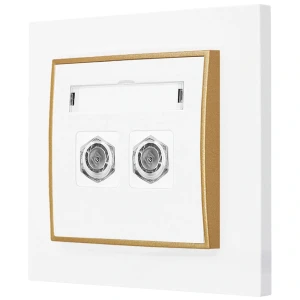 Gniazdo antenowe 2x z ramką prostą seria MINI kolor biały mat/złoty