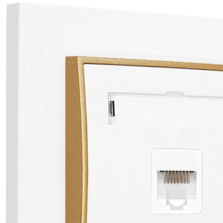 Gniazdo internetowe rj45 1x z ramką prostą seria MINI kolor biały mat/złoty