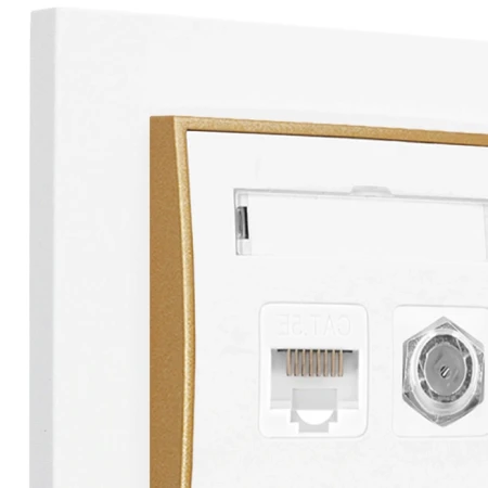 Gniazdo rj45/antenowe z ramką prostą seria MINI kolor biały mat/złoty