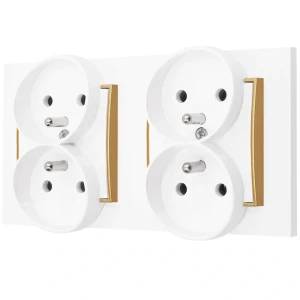 Dwa gniazda podwójne z ramką prostą seria MINI kolor biały mat/złoty