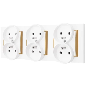 Trzy gniazda podwójne z ramką prostą seria MINI kolor biały mat/złoty