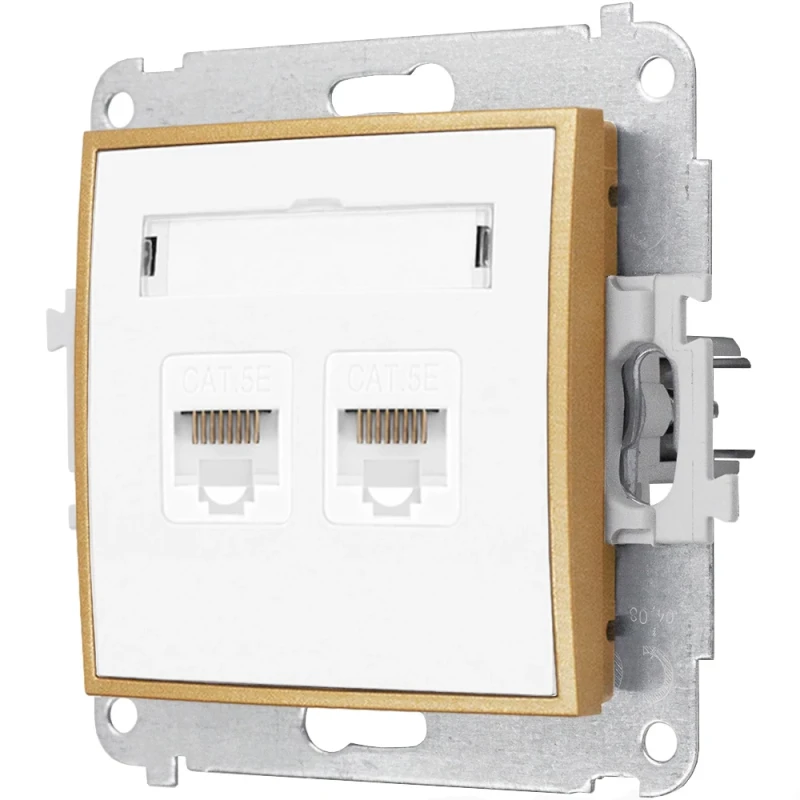 Gniazdo internetowe rj45 2x bez ramki seria MINI kolor biały mat/złoty
