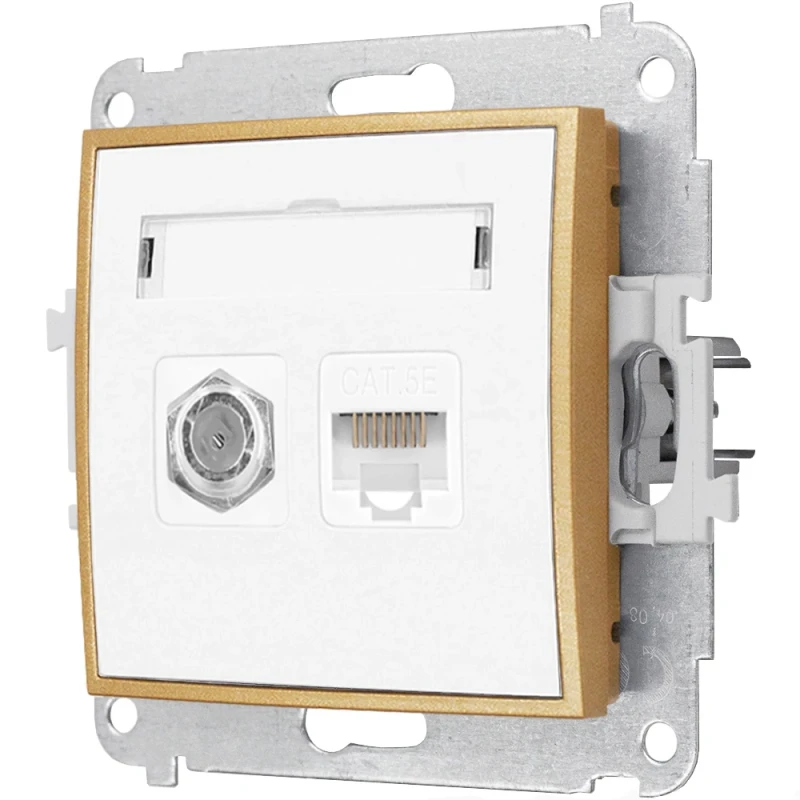 Gniazdo rj45/antenowe bez ramki seria MINI kolor biały mat/złoty