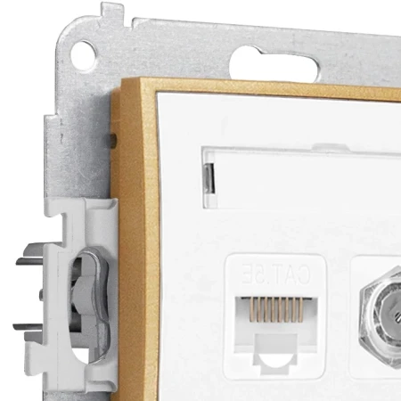 Gniazdo rj45/antenowe bez ramki seria MINI kolor biały mat/złoty