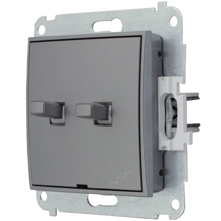 Włącznik schodowy podwójny w stylu USA ramka zaokrąglona seria Mini kolor szary mat