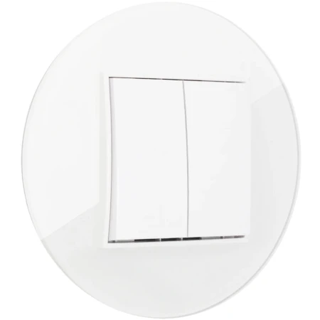 Włącznik podwójny z ramką okrągłą efekt szkła seria ICON kolor biały