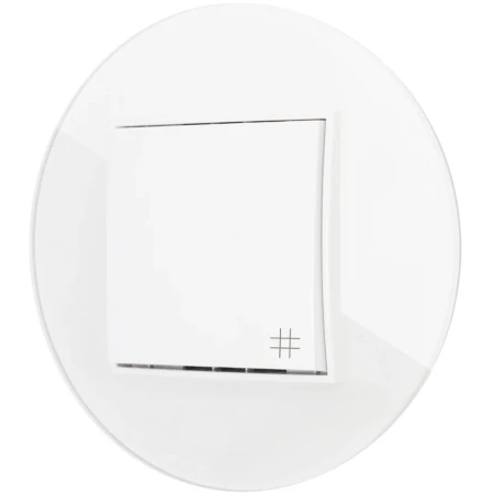 Włącznik krzyżowy z ramką okrągłą efekt szkła seria ICON kolor biały