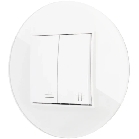 Włącznik krzyżowy podwójny z ramką okrągłą efekt szkła seria ICON kolor biały