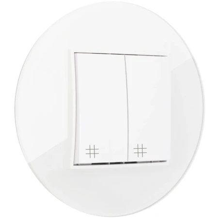 Włącznik krzyżowy podwójny z ramką okrągłą efekt szkła seria ICON kolor biały