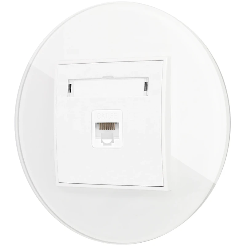 Gniazdo internetowe rj45 1x z ramką okrągłą efekt szkła seria ICON kolor biały