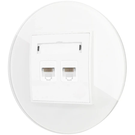 Gniazdo internetowe rj45 2x z ramką okrągłą efekt szkła seria ICON kolor biały