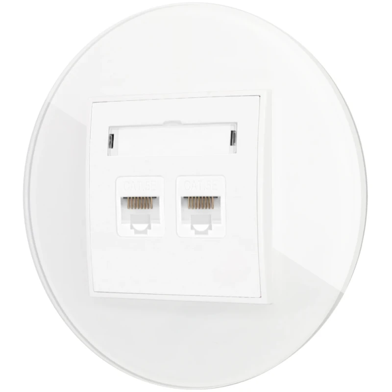 Gniazdo internetowe rj45 2x z ramką okrągłą efekt szkła seria ICON kolor biały