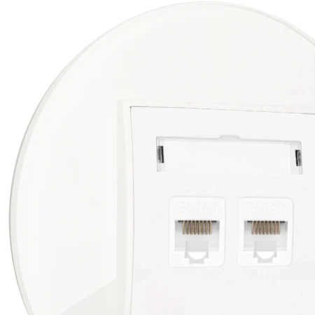 Gniazdo internetowe rj45 2x z ramką okrągłą efekt szkła seria ICON kolor biały