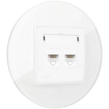 Gniazdo internetowe rj45 2x z ramką okrągłą efekt szkła seria ICON kolor biały