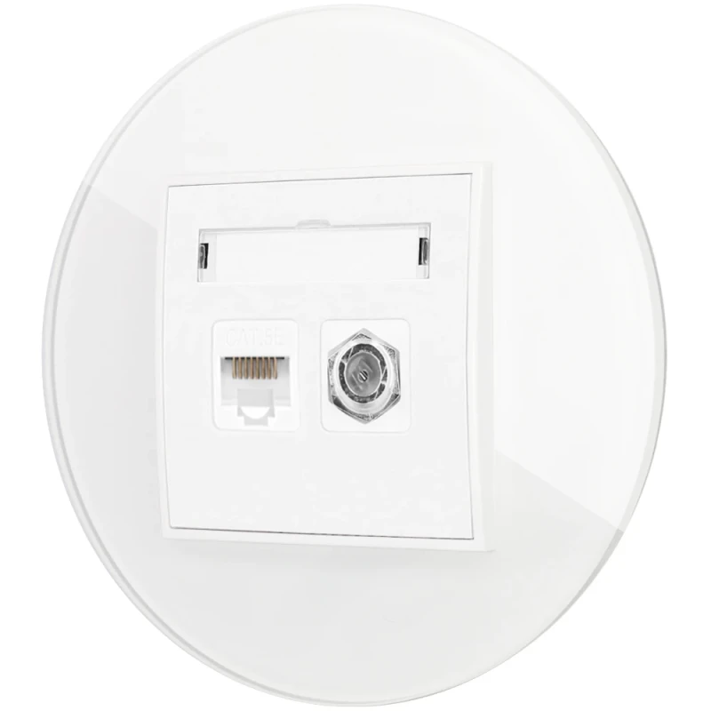 Gniazdo rj45/antenowe z ramką okrągłą efekt szkła seria ICON kolor biały