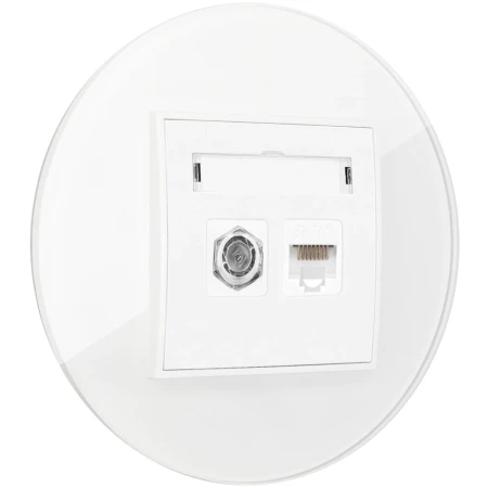 Gniazdo rj45/antenowe z ramką okrągłą efekt szkła seria ICON kolor biały