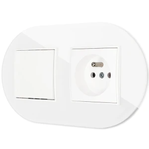 Włącznik pojedynczy z gniazdem pojedynczym z ramką okrągłą efekt szkła seria ICON kolor biały