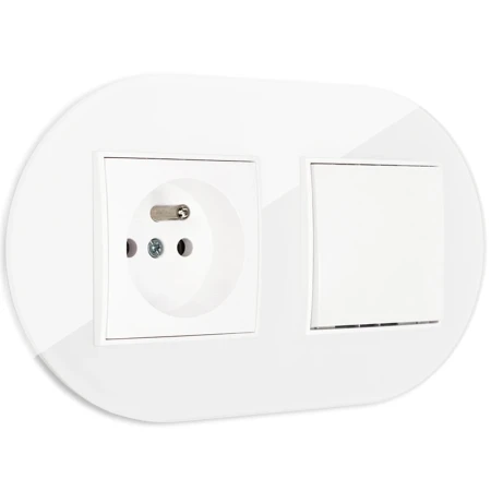 Włącznik pojedynczy z gniazdem pojedynczym z ramką okrągłą efekt szkła seria ICON kolor biały