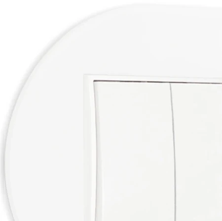 Włącznik podwójny z gniazdem pojedynczym z ramką okrągłą efekt szkła seria ICON kolor biały