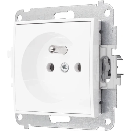 Włącznik podwójny z gniazdem pojedynczym z ramką okrągłą efekt szkła seria ICON kolor biały