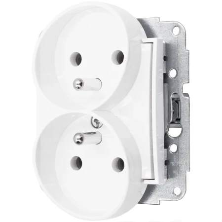 Włącznik podwójny z gniazdem podwójnym z ramką okrągłą efekt szkła seria ICON kolor biały