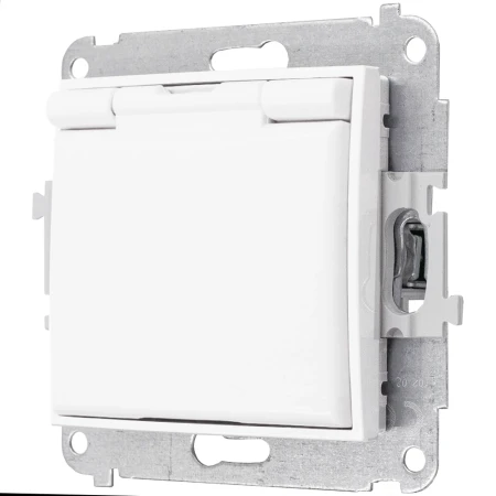 Włącznik podwójny z gniazdem hermetycznym z ramką okrągłą efekt szkła seria ICON kolor biały