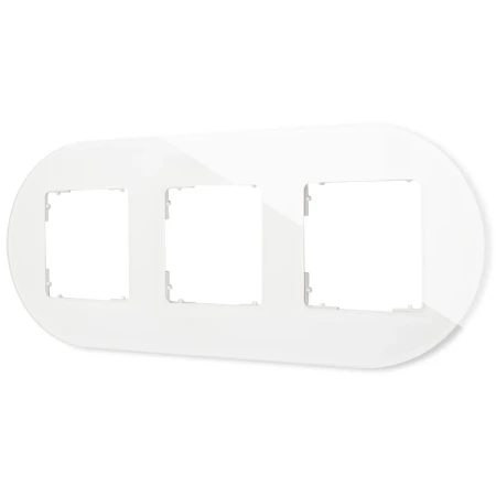 Włącznik pojedynczy i dwa gniazda pojedyncze z ramką okrągłą efekt szkła seria ICON kolor biały