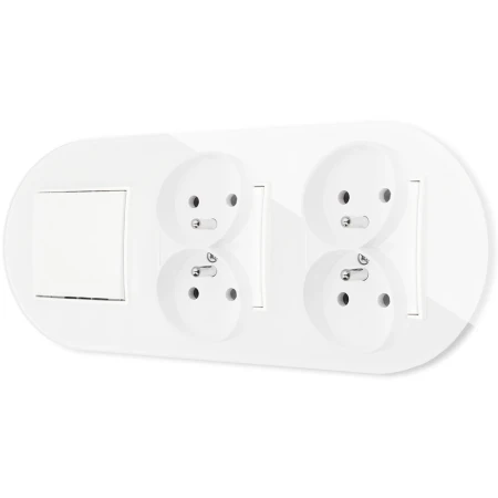 Włącznik pojedynczy i dwa gniazda podwójne z ramką okrągłą efekt szkła seria ICON kolor biały