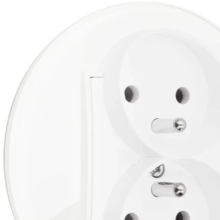 Włącznik pojedynczy i dwa gniazda podwójne z ramką okrągłą efekt szkła seria ICON kolor biały