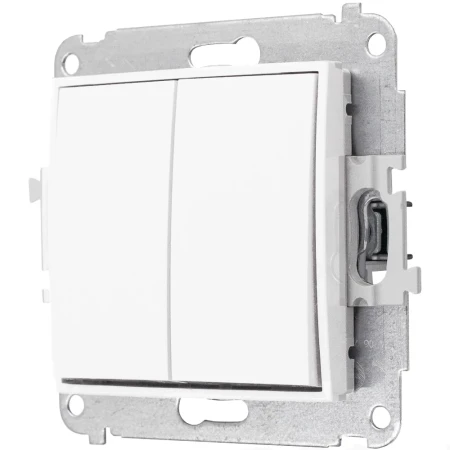 Włącznik podwójny i dwa gniazda podwójne z ramką okrągłą efekt szkła seria ICON kolor biały