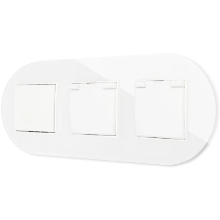 Włącznik pojedynczy i dwa gniazda hermetyczne z ramką okrągłą efekt szkła seria ICON kolor biały