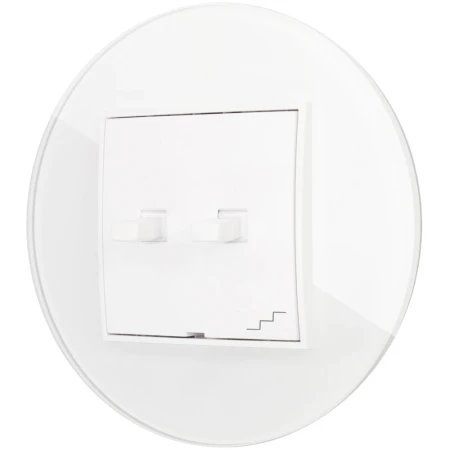 Włącznik schodowy podwójny w stylu USA ramka okrągła efekt szkła seria ICON kolor biały