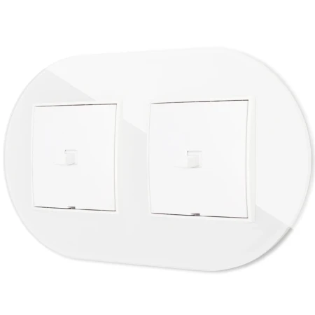 Dwa włączniki pojedyncze w stylu USA ramka okrągła efekt szkła seria ICON kolor biały