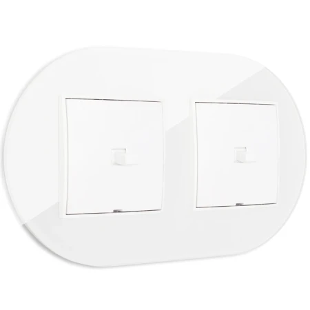 Dwa włączniki pojedyncze w stylu USA ramka okrągła efekt szkła seria ICON kolor biały