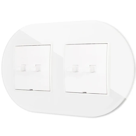 Dwa włączniki podwójne w stylu USA ramka okrągła efekt szkła seria ICON kolor biały