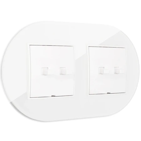 Dwa włączniki podwójne w stylu USA ramka okrągła efekt szkła seria ICON kolor biały