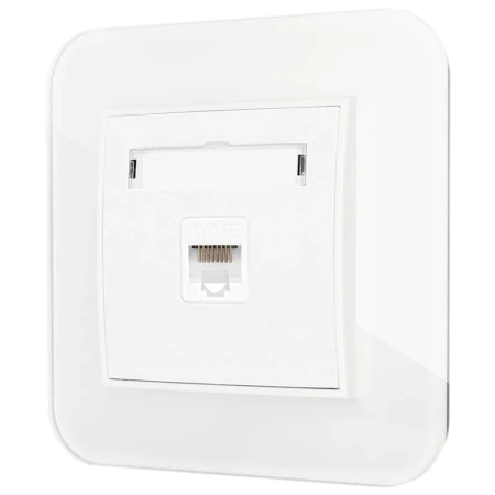 Gniazdo internetowe rj45 1x z ramką zaokrągloną efekt szkła seria ICON kolor biały