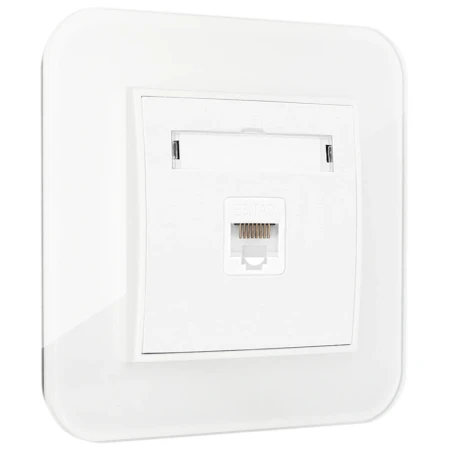 Gniazdo internetowe rj45 1x z ramką zaokrągloną efekt szkła seria ICON kolor biały