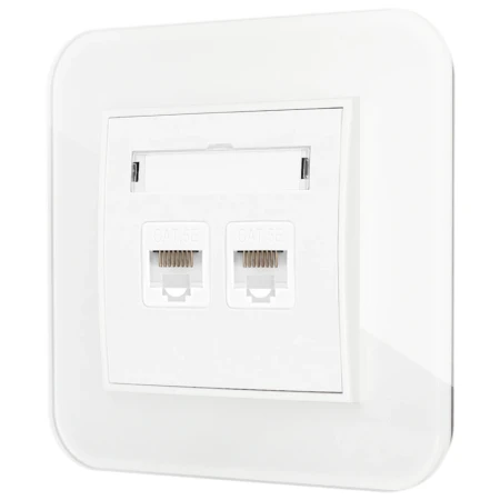Gniazdo internetowe rj45 2x z ramką zaokrągloną efekt szkła seria ICON kolor biały