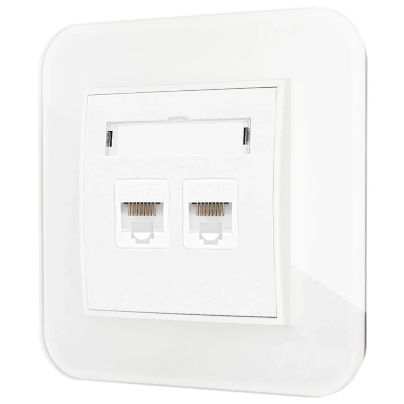 Gniazdo internetowe rj45 2x z ramką zaokrągloną efekt szkła seria ICON kolor biały