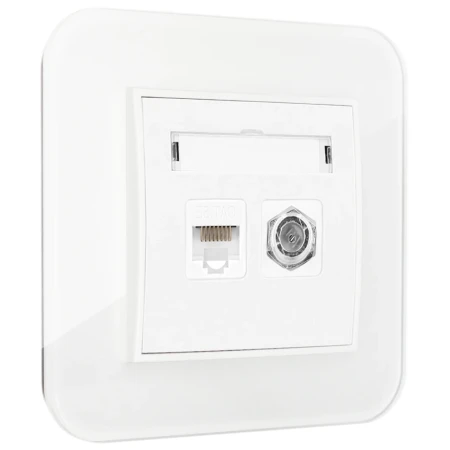 Gniazdo rj45/antenowe z ramką zaokrągloną efekt szkła seria ICON kolor biały