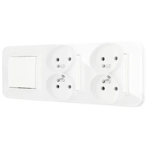 Włącznik pojedynczy i dwa gniazda podwójne z ramką zaokrągloną efekt szkła seria ICON kolor biały