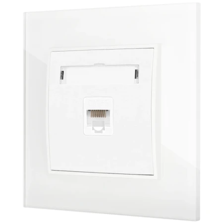 Gniazdo internetowe rj45 1x z ramką kwadratową efekt szkła seria ICON kolor biały