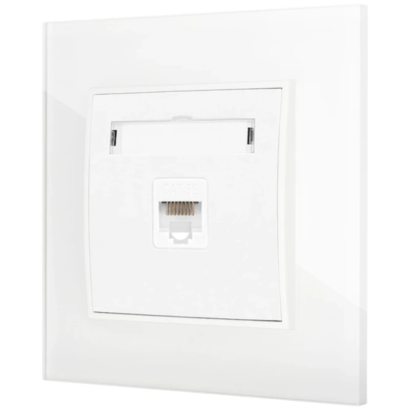 Gniazdo internetowe rj45 1x z ramką kwadratową efekt szkła seria ICON kolor biały