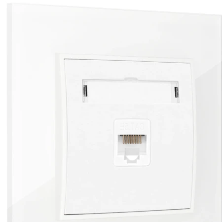 Gniazdo internetowe rj45 1x z ramką kwadratową efekt szkła seria ICON kolor biały