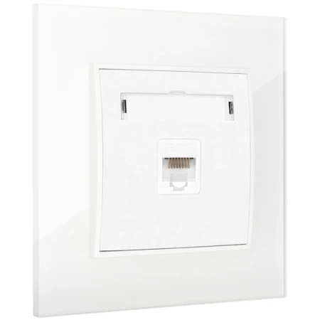 Gniazdo internetowe rj45 1x z ramką kwadratową efekt szkła seria ICON kolor biały