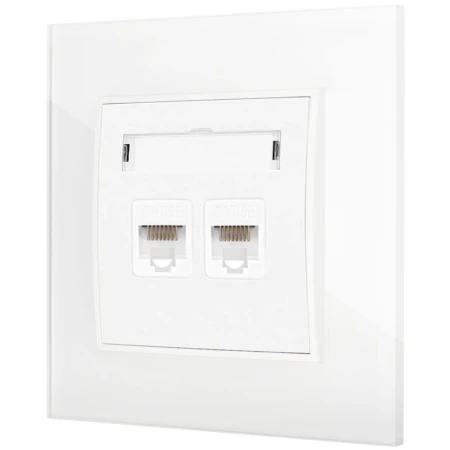 Gniazdo internetowe rj45 2x z ramką kwadratową efekt szkła seria ICON kolor biały